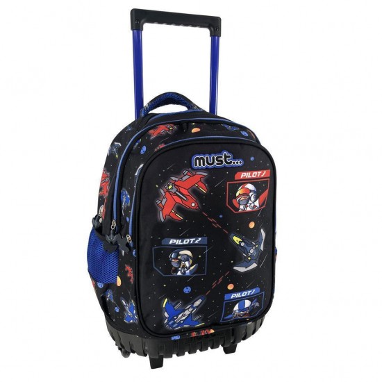 Must Space Battle with 3 Pouches Elementary School Trolley Bag