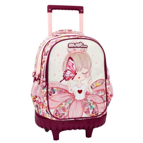 Must Butterfly Girl 3 Compartment Elementary School Trolley Bag