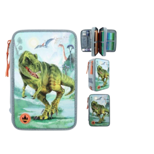 Κασετίνα , τριπλή , γεματη γραφική ΄ύλη και Led φωτάκι , T-REX